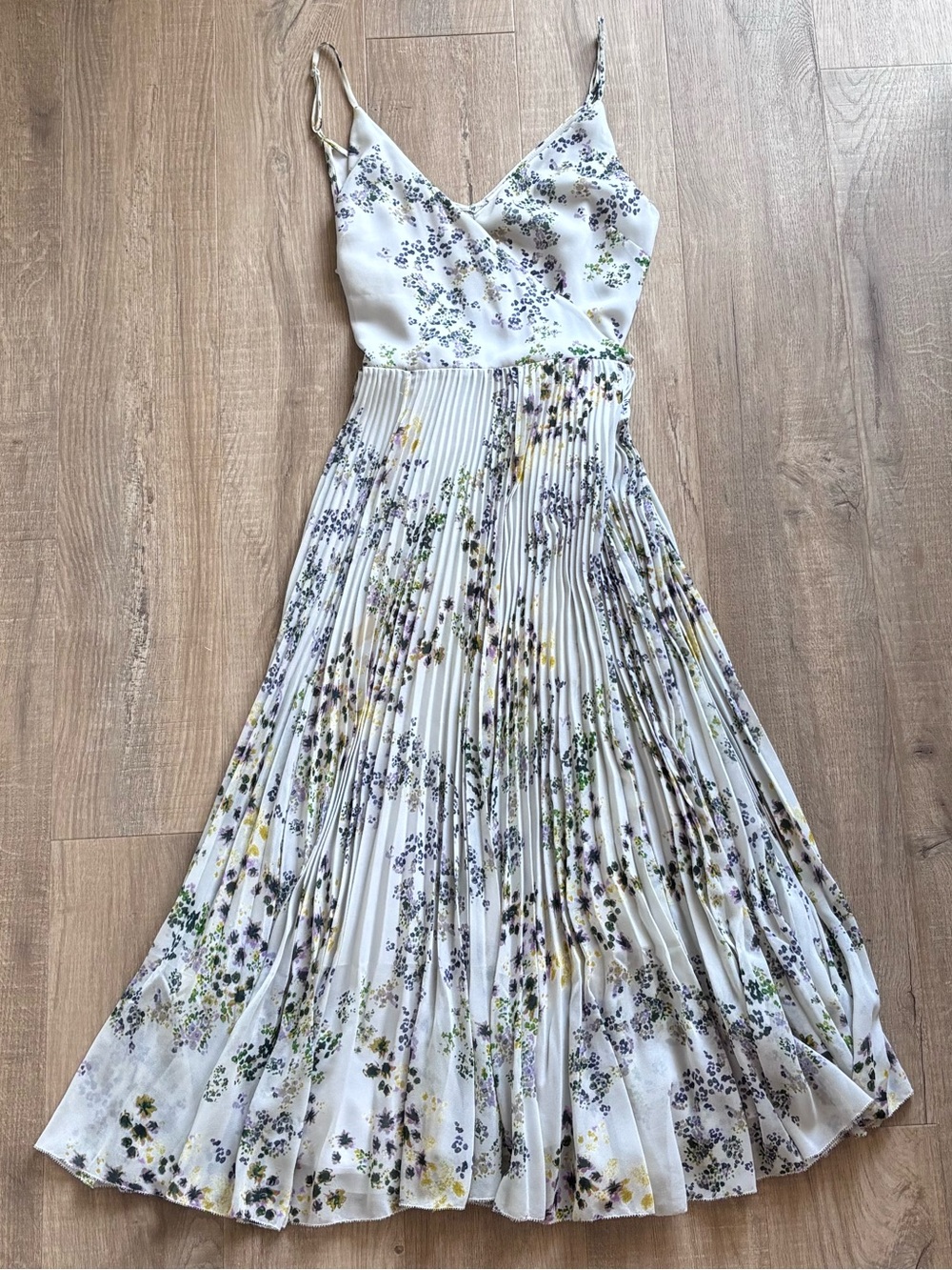 Wilfred Beaune Floral Wrap Tie Pleated Maxi Dress